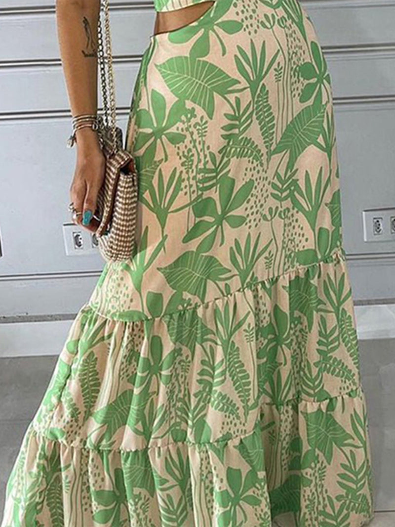 Women's Dresses Tropical Print Off Shoulder Cut Out Maxi Dresses Beachwear
