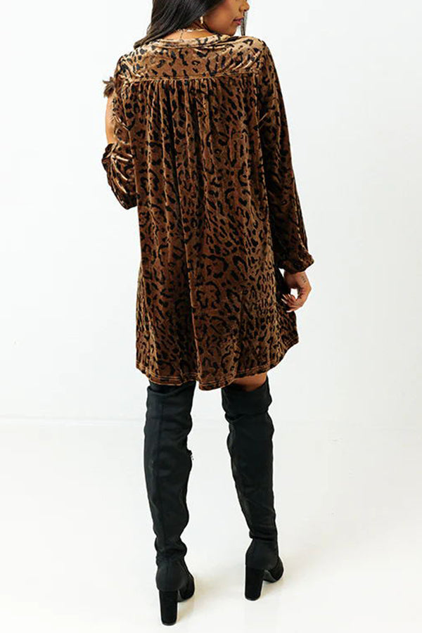 Changing Seasons Fashion Leopard Velvet Dress