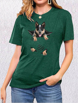 Crew Neck Short Sleeve Dog Print T-Shirt