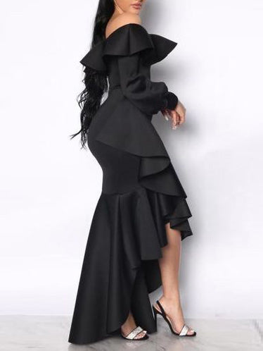 Women's Dresses One-Shoulder Long Sleeve Ruffle Irregular Dress