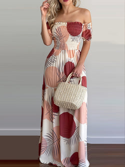 Casual Strapless Colorful Floral Print Off Shoulder Maxi Dress