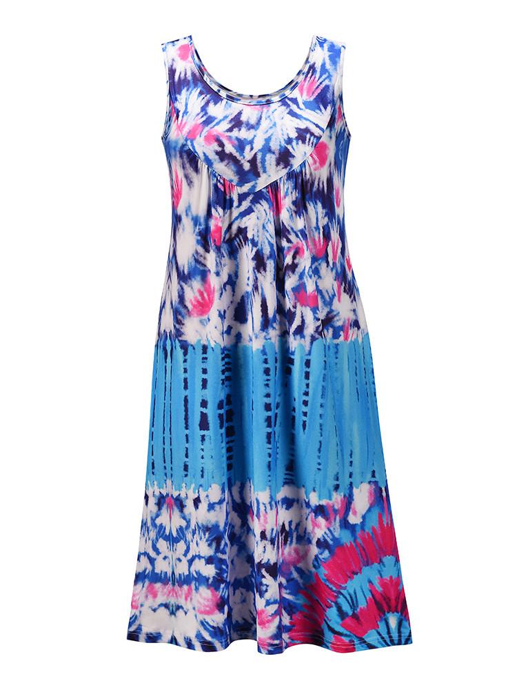 Tie-Dye Print Sleeveless A-Line Dress