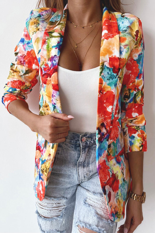 Free and True Floral Lapel Leisure Suit Blazer