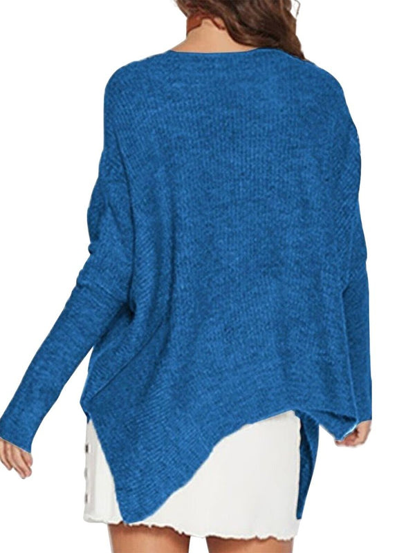 Blue Casual Loose Zipper Sweater - Landing Closet