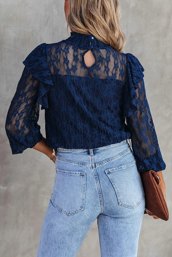 Novakiki Finding Romance Lace Ruffle Sleeve Blouse