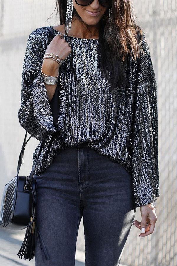 Holiday Happiness Bell Sleeve Sequin Top