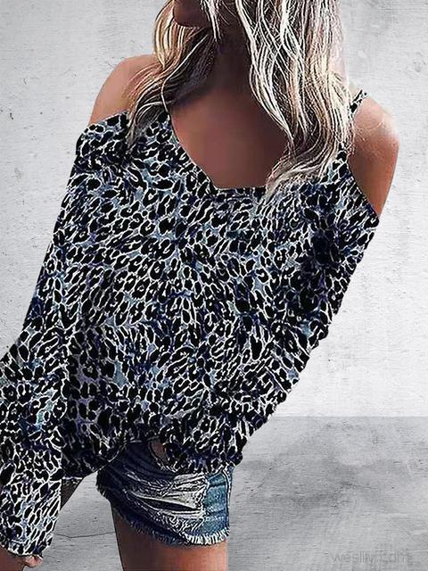 Long Sleeve Leopard Print Sling Tops
