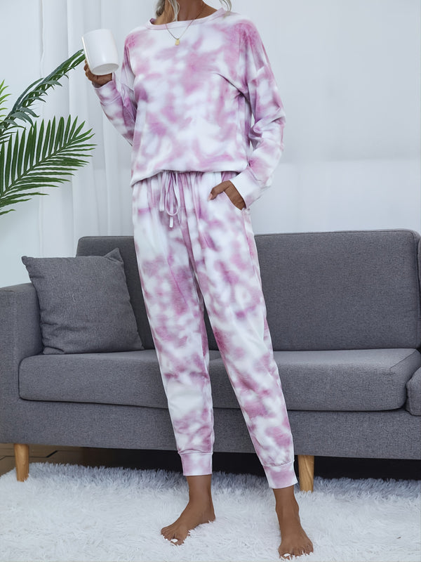 Two Piece Pullover Tops Loose Long Pants Casual Print Set