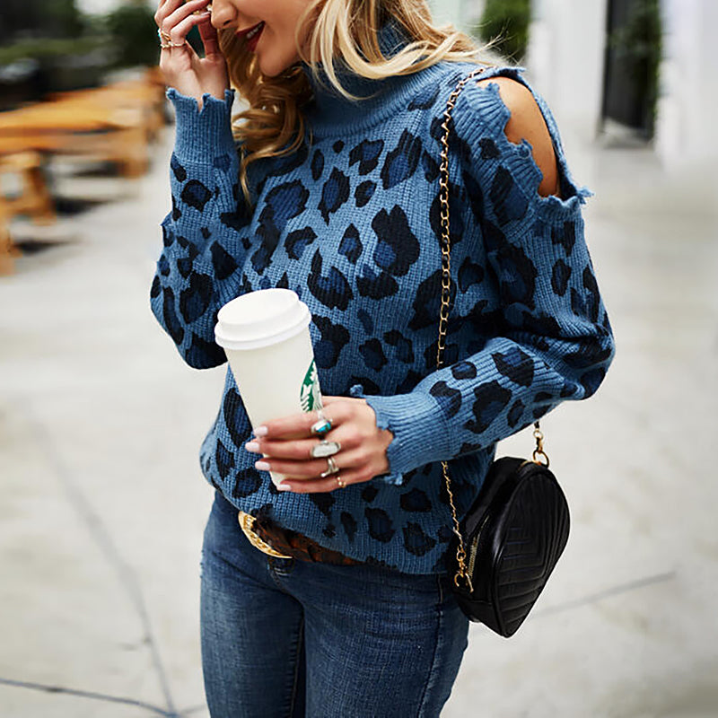 Cold Shoulder Turtle Neck Knitted Sweater