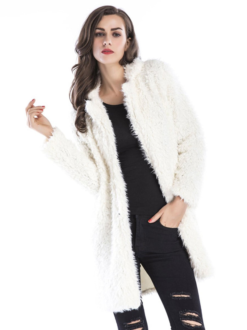 Long Sleeves Plush Lapel Collar Long Coat