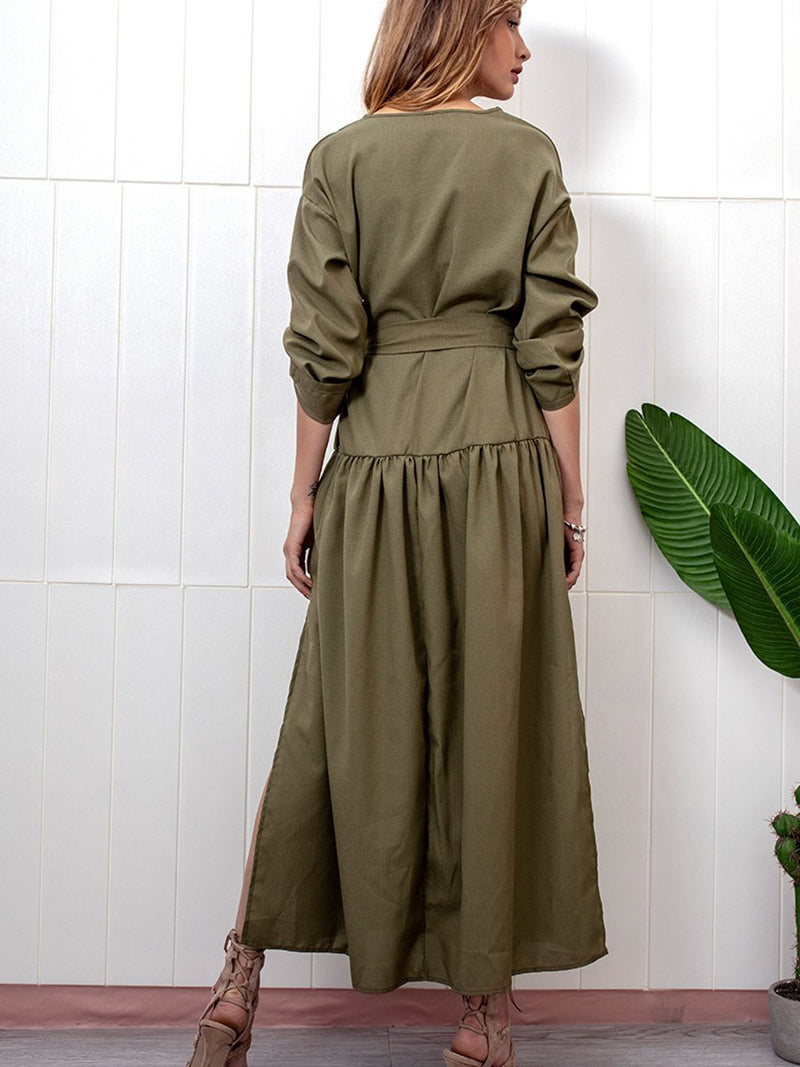 Long Sleeve Loose Plain Maxi Dresses