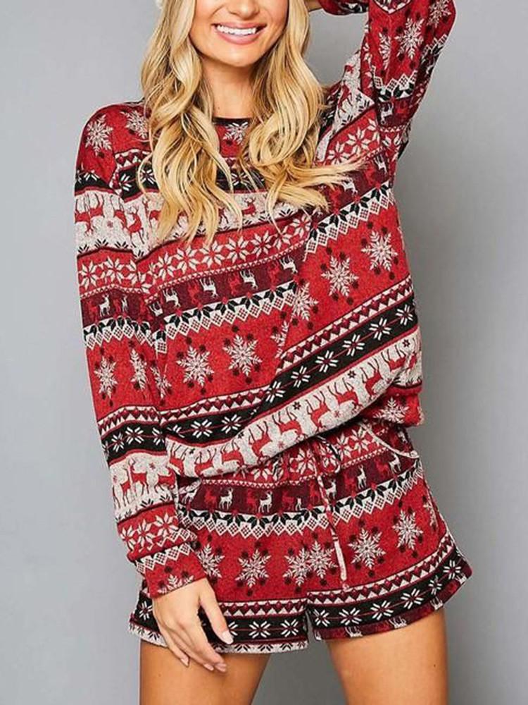 Christmas Printed Home Wear Two-piece