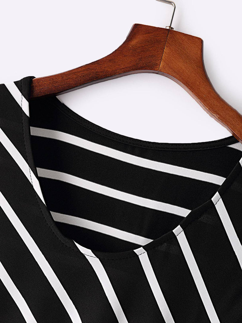 Black Striped Scoop Neck Asymmetrical Maxi Dress - Landing Closet