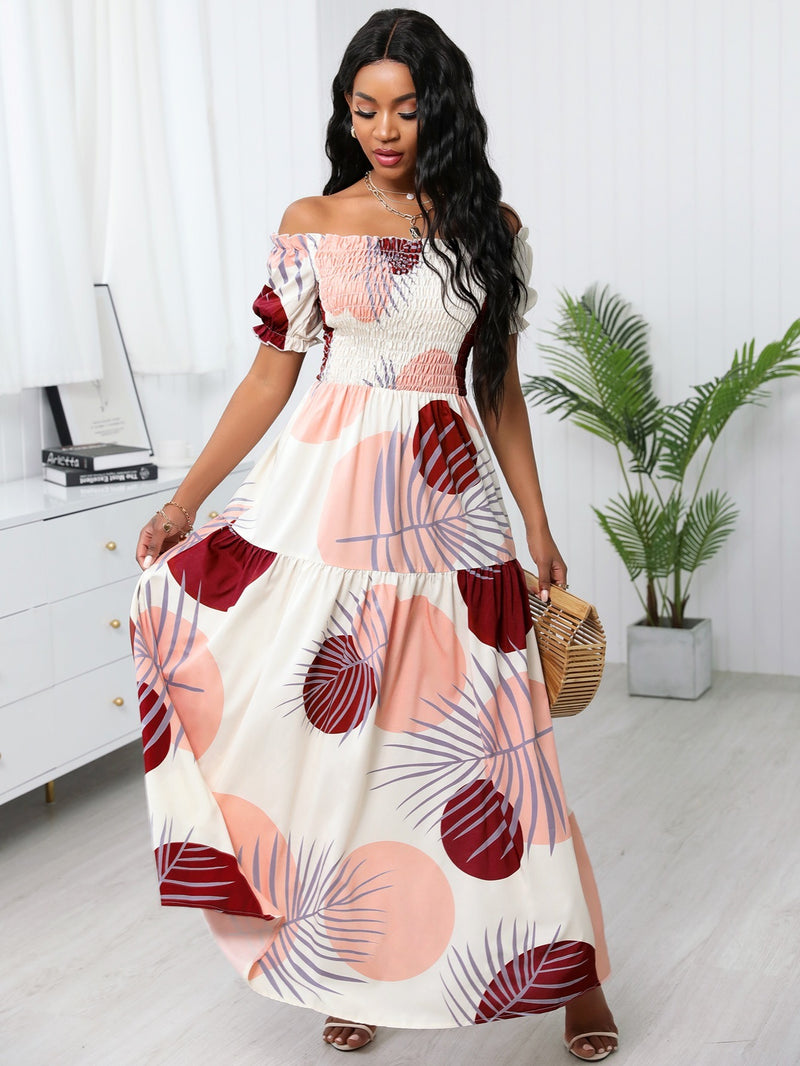 Casual Strapless Colorful Floral Print Off Shoulder Maxi Dress