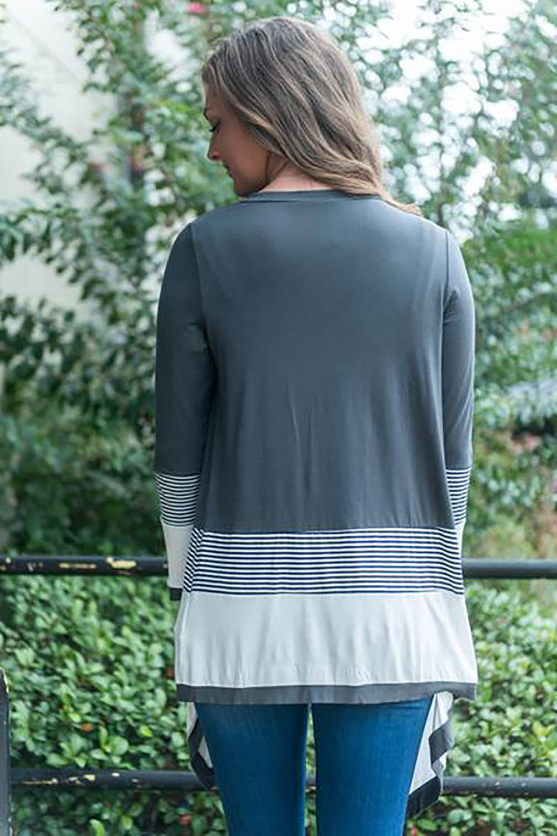 Long Sleeve Stripe Casual Stitching Top
