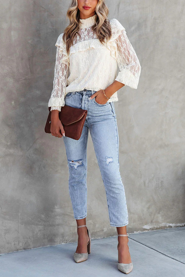 Novakiki Finding Romance Lace Ruffle Sleeve Blouse