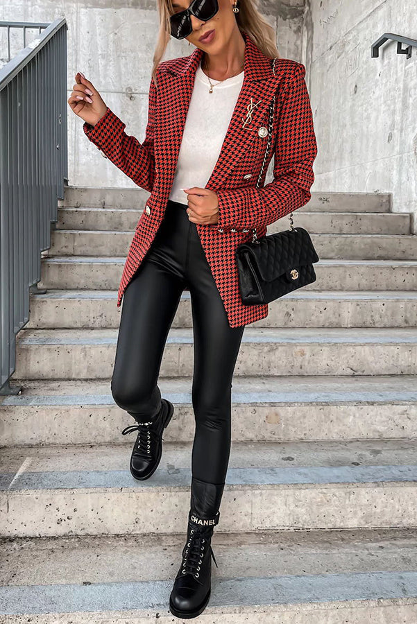 Out In NYC Double Breasted Houndstooth Blazer