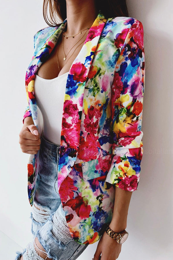 Free and True Floral Lapel Leisure Suit Blazer