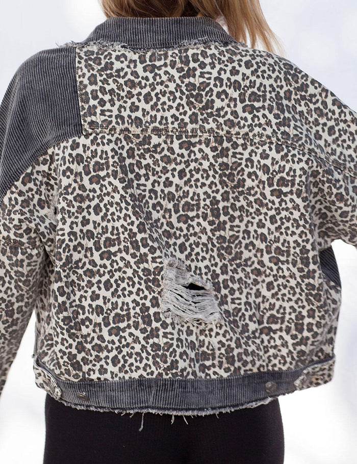 Button Down Leopard Corduroy Jacket
