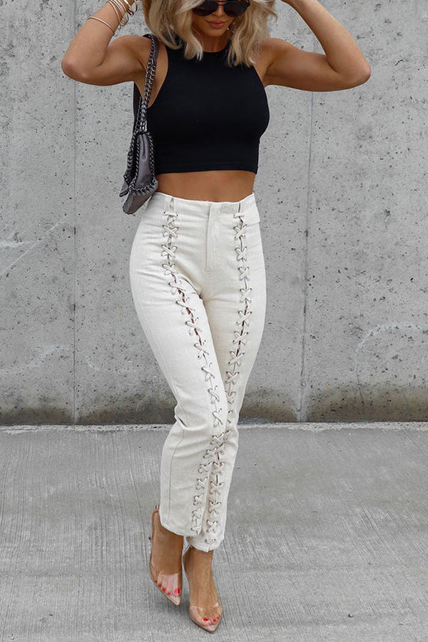 Let It Be Known Lace Up High Rise Pants