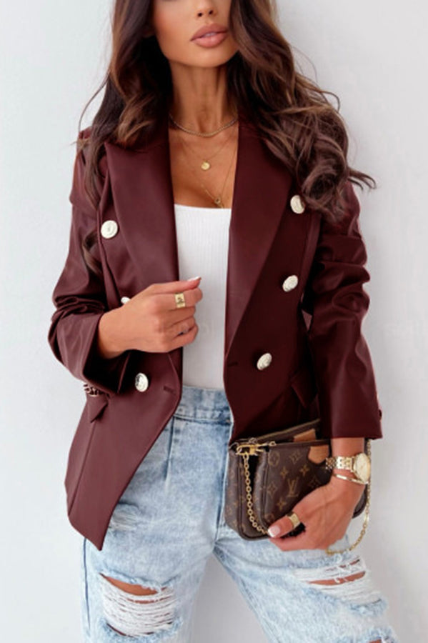 The Gibby Double Breasted Faux Leather Blazer