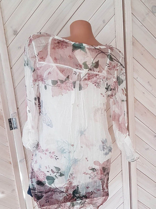 Floral Breeze V-neck Buttons Long Sleeves Shirt Top