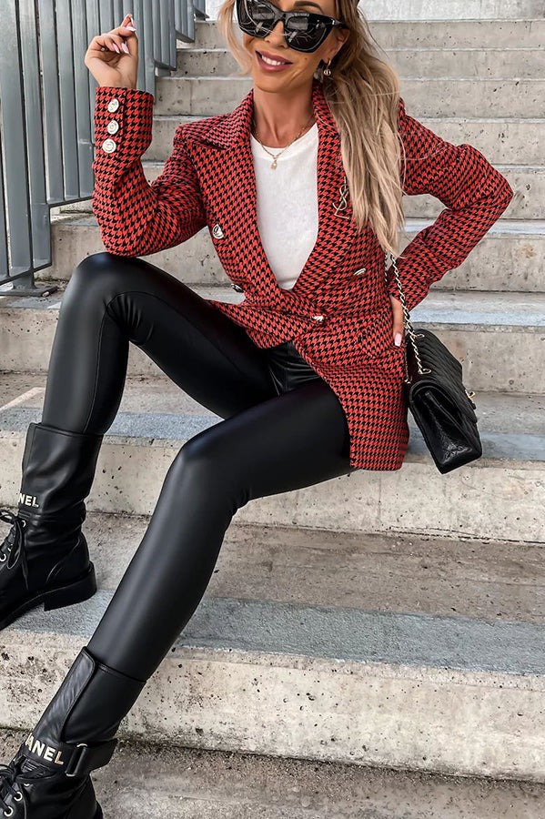 Out In NYC Double Breasted Houndstooth Blazer