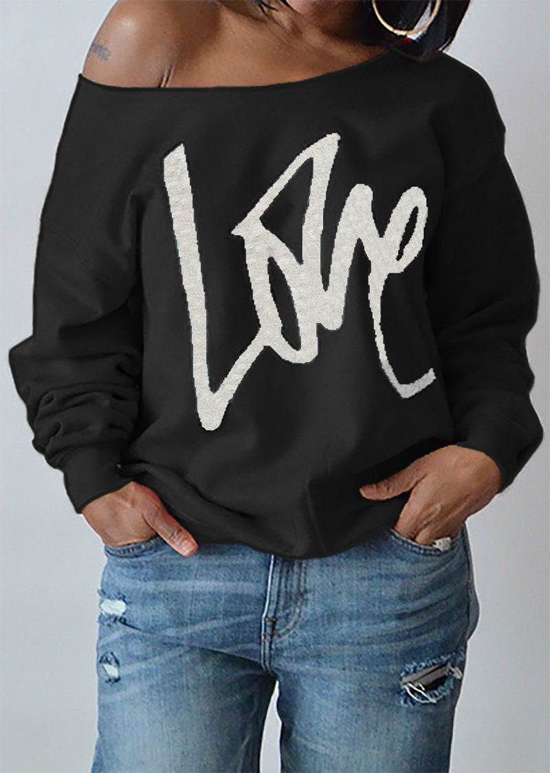 Off Shoulder Love Printed Sweatshirt