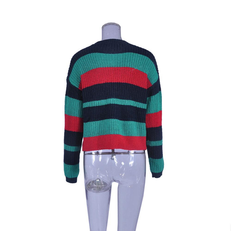 Round Neck Long Sleeve Stitching Sweater