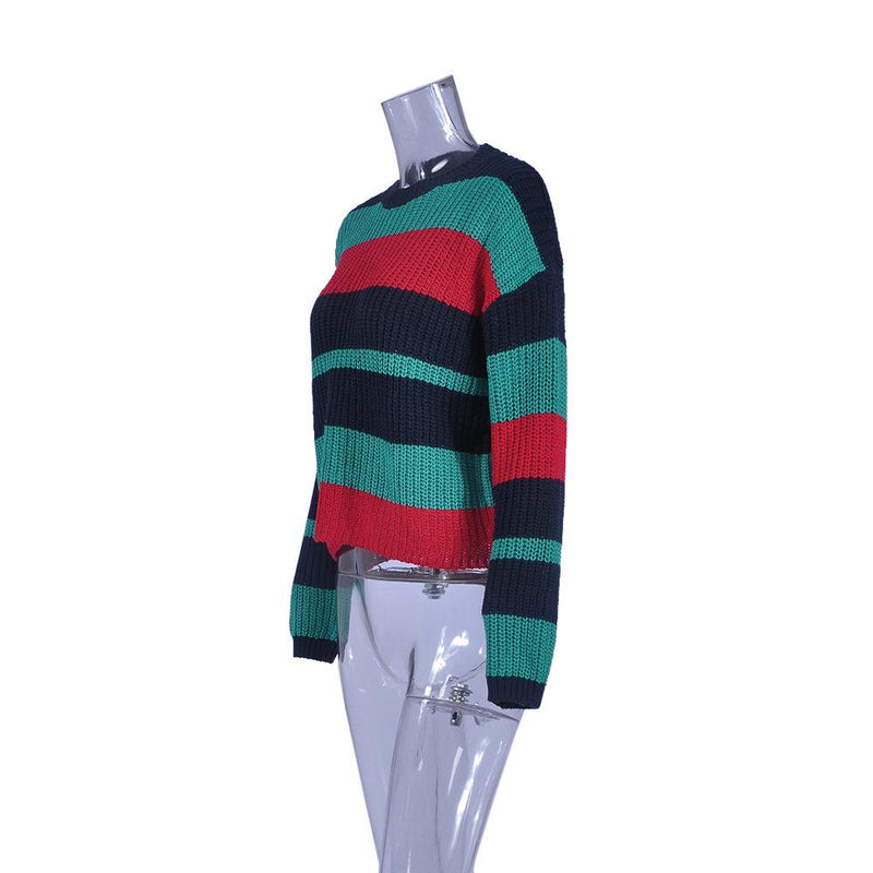 Round Neck Long Sleeve Stitching Sweater