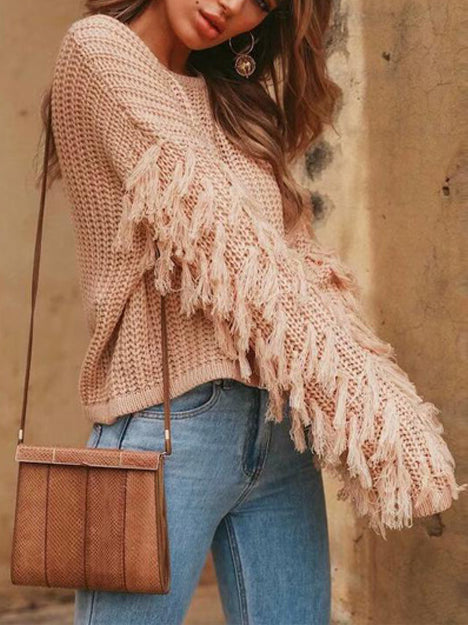 Round Neck Knitted Long Sleeve Sweater