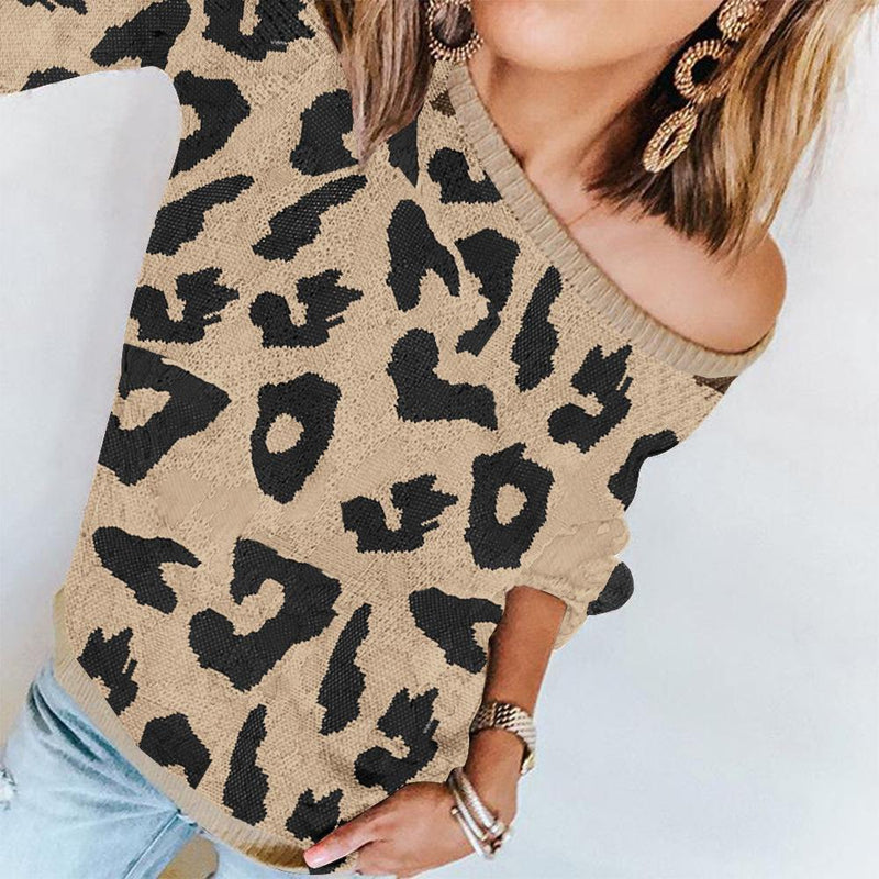 Long Sleeve Leopard Round Neck Sweater