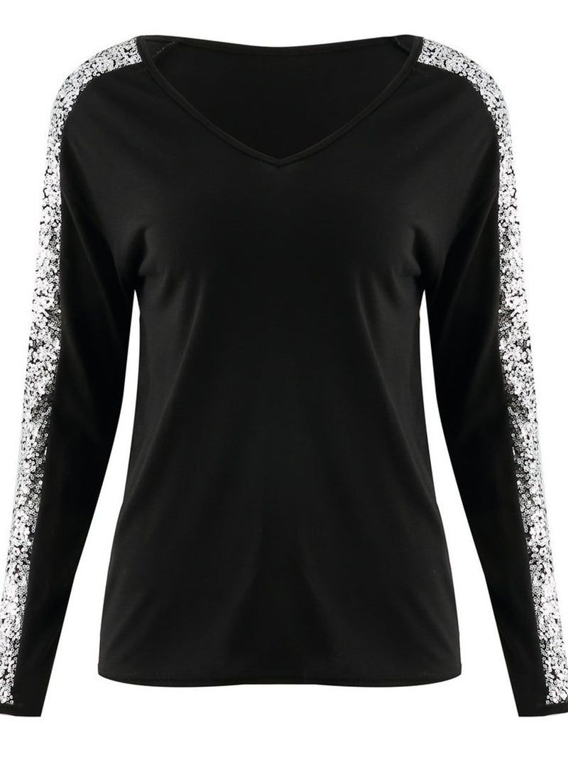 V-neck Stitching Sequin Top