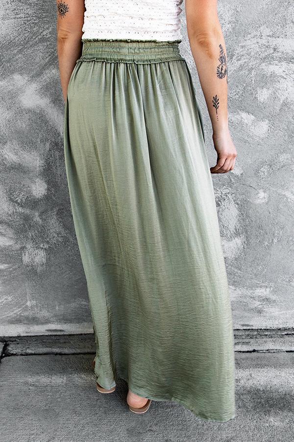 Adjustable Drawstring Waist Silky Maxi Skirt