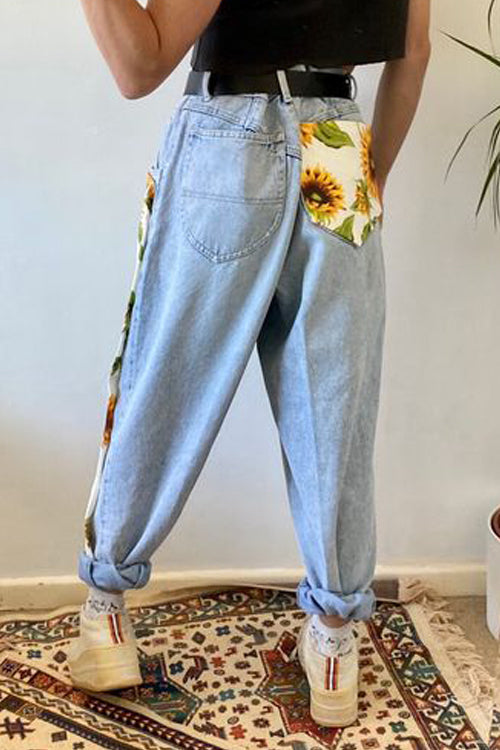 Sunflower Patchwork Mom Jeans