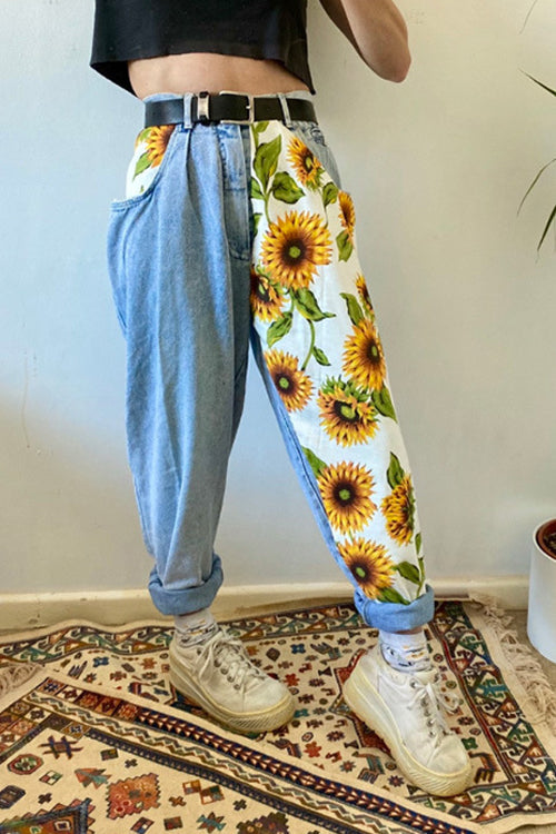 Sunflower Patchwork Mom Jeans