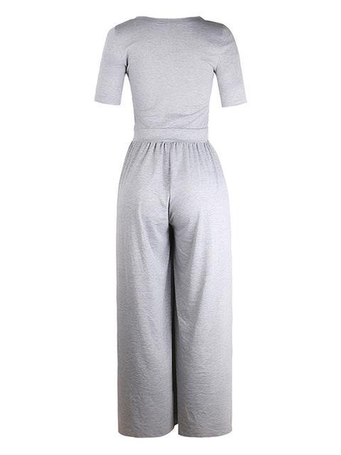 Basic Solid Color Draped Loose Jumpsuit