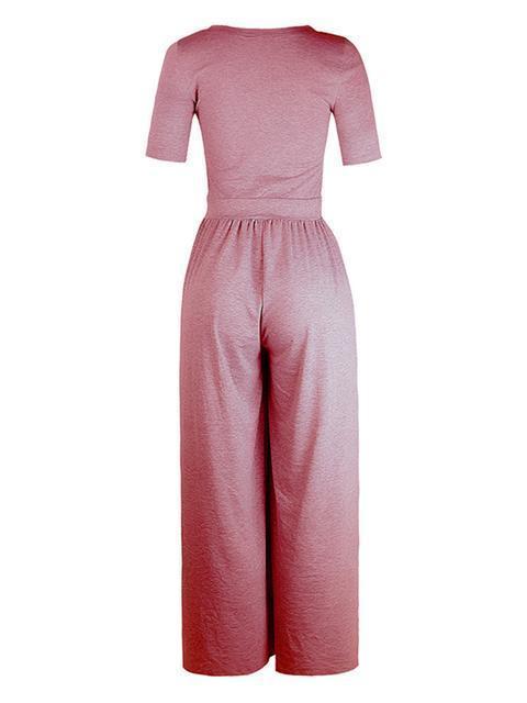 Basic Solid Color Draped Loose Jumpsuit