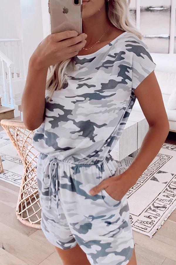 Basic Camouflage Romper(With Drawstring)
