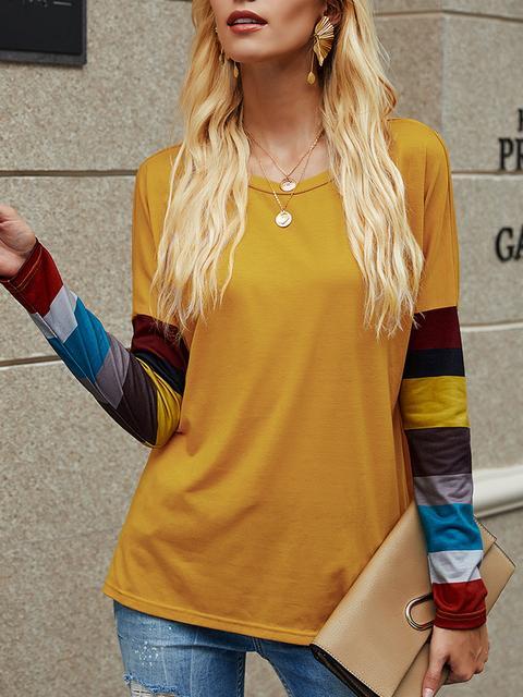 Casual Round Neck Striped Long Sleeve T-shirt