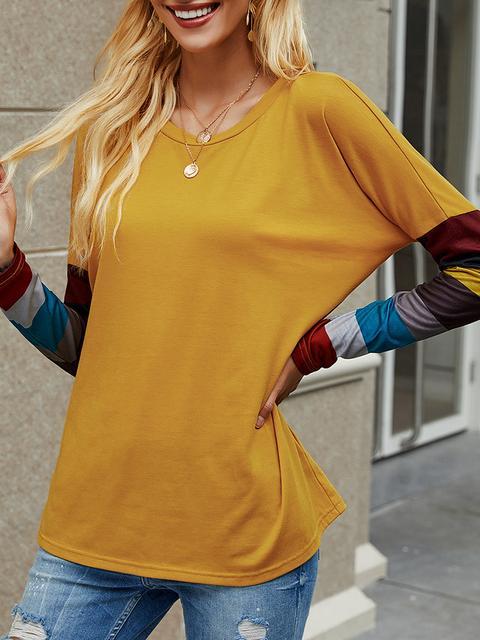 Casual Round Neck Striped Long Sleeve T-shirt