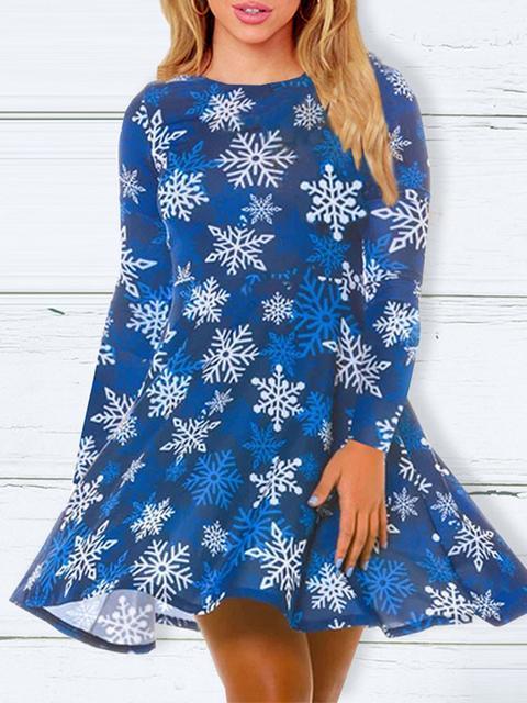 Christmas Round Neck Slim Print Dress