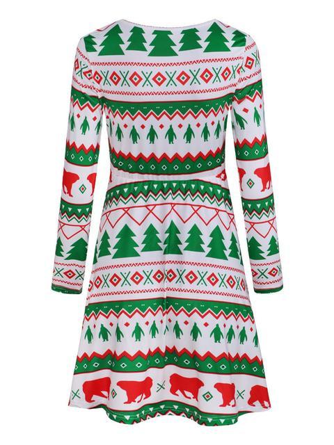 Christmas Round Neck Slim Print Dress