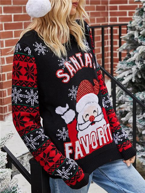 Christmas Santa Embroidered Sequin Sweater