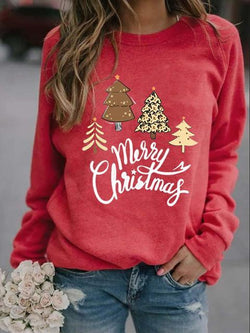 Christmas Tree Letter Print Crew Neck Pullover