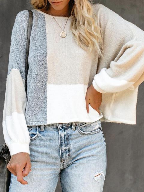 Contrasting Panel Knitted Loose Lightweight Sweater