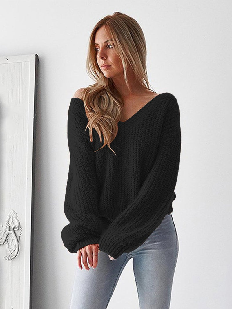 V-neck Backless Long Sleeve Sweater