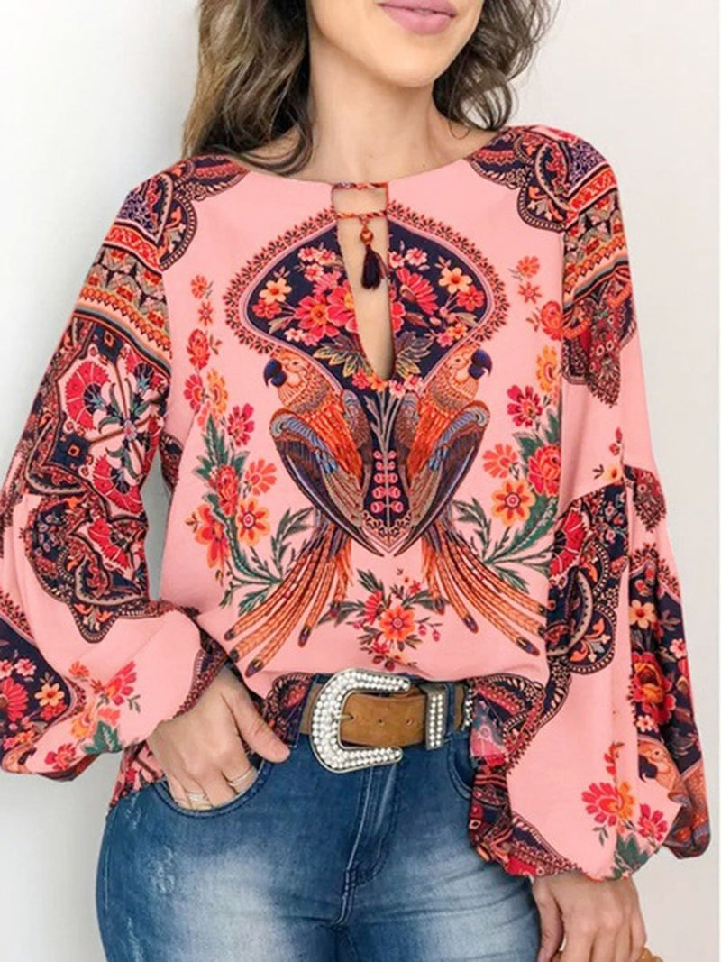 Floral Long Sleeve Round Neck T-shirt Top