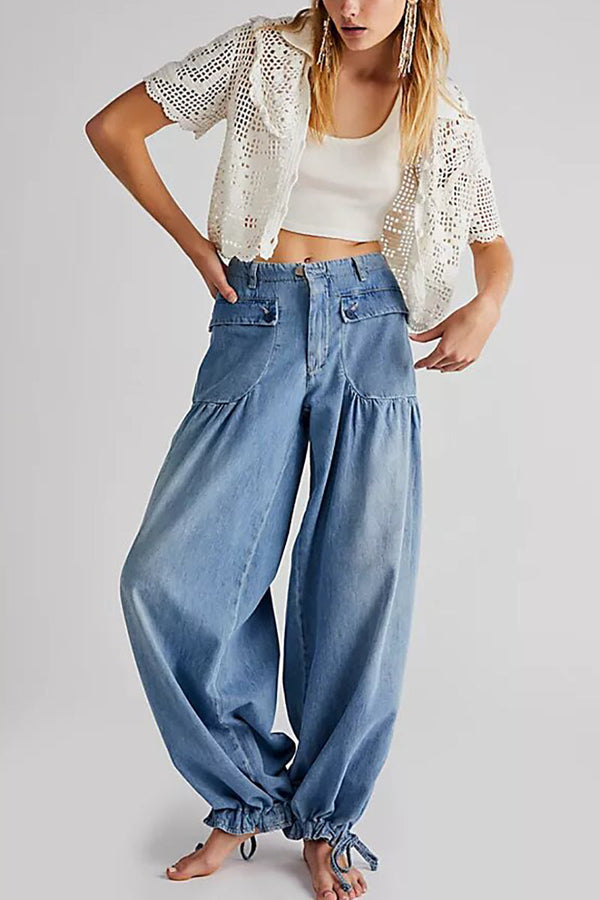 Pockets Drawstring Balloon Jeans