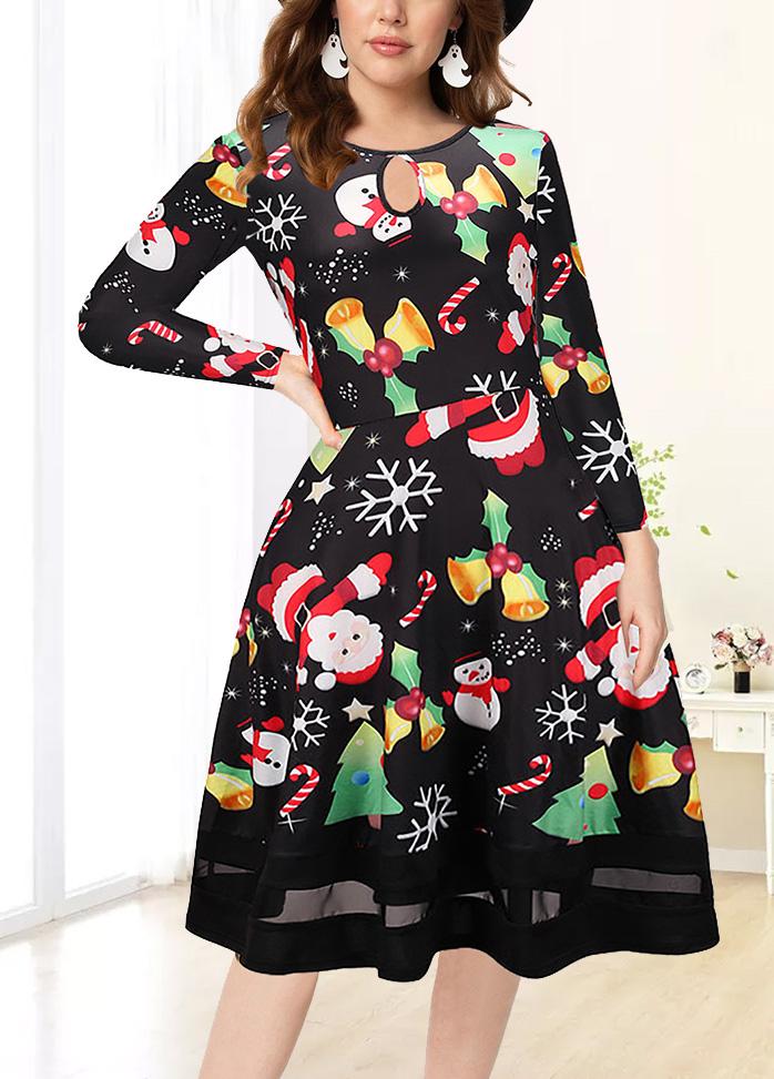 Christmas Round Neck Retro Printed Dresses